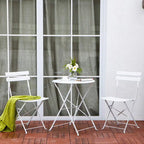 Ensemble bistro 3 pièces en fer thermolaqué comprenant une table et des chaises de jardin pliables
