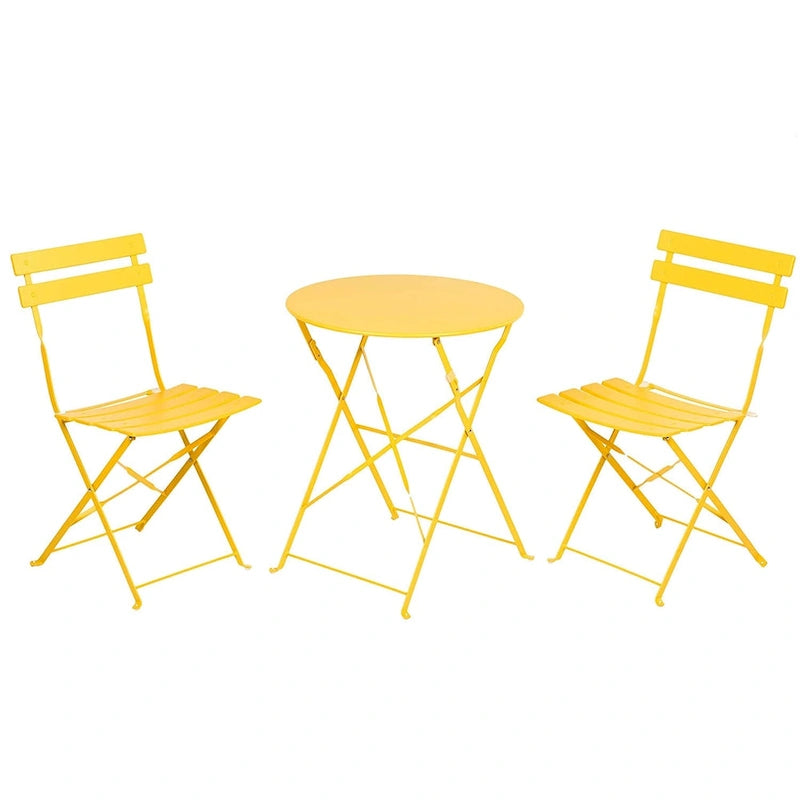 Ensemble bistro 3 pièces en fer thermolaqué comprenant une table et des chaises de jardin pliables