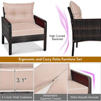 Ensemble de meubles en rotin tressé Costway 5 pièces comprenant un canapé et un pouf avec coussins marron