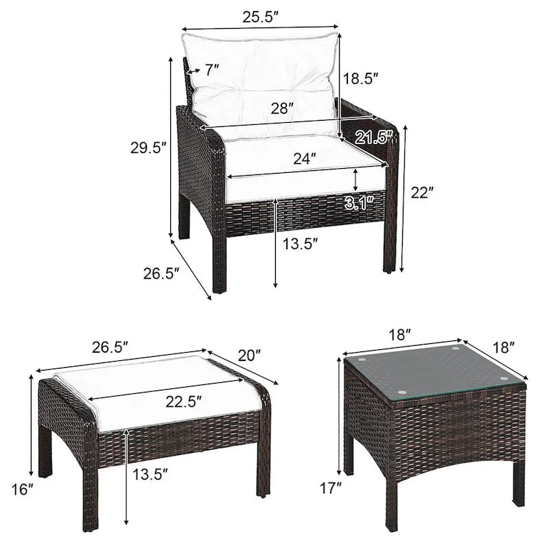 Ensemble de meubles en rotin tressé Costway 5 pièces comprenant un canapé et un pouf avec coussins marron