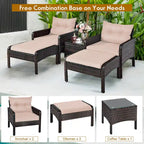 Ensemble de meubles en rotin tressé Costway 5 pièces comprenant un canapé et un pouf avec coussins marron