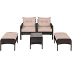 Ensemble de meubles en rotin tressé Costway 5 pièces comprenant un canapé et un pouf avec coussins marron