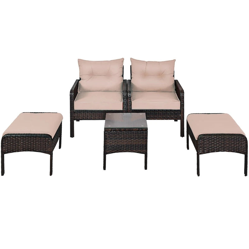Ensemble de meubles en rotin tressé Costway 5 pièces comprenant un canapé et un pouf avec coussins marron