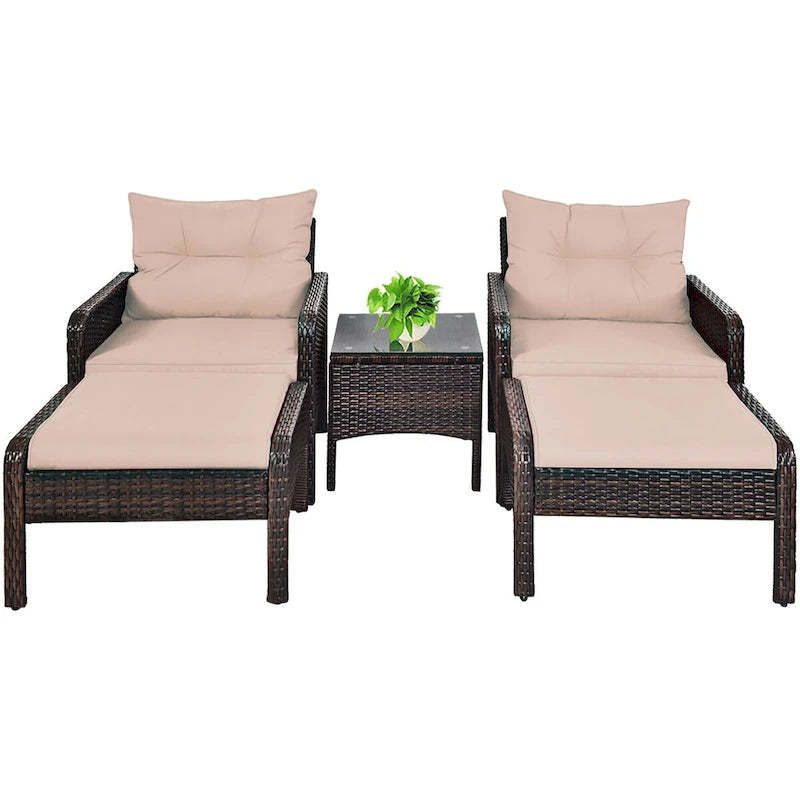Ensemble de meubles en rotin tressé Costway 5 pièces comprenant un canapé et un pouf avec coussins marron