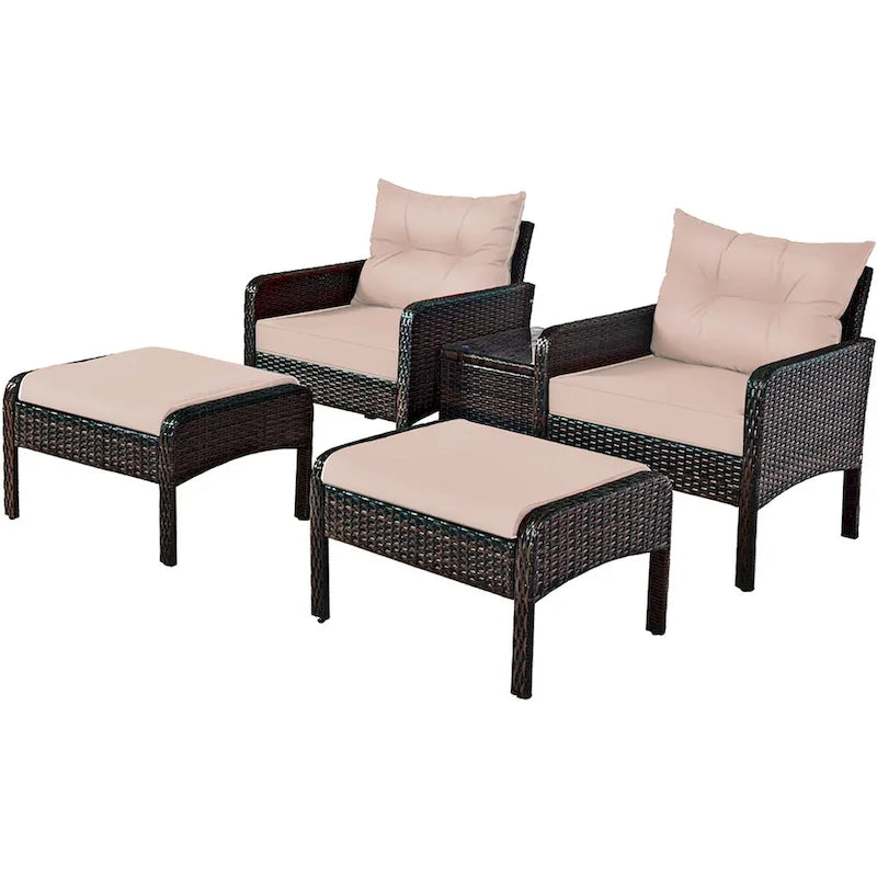 Ensemble de meubles en rotin tressé Costway 5 pièces comprenant un canapé et un pouf avec coussins marron
