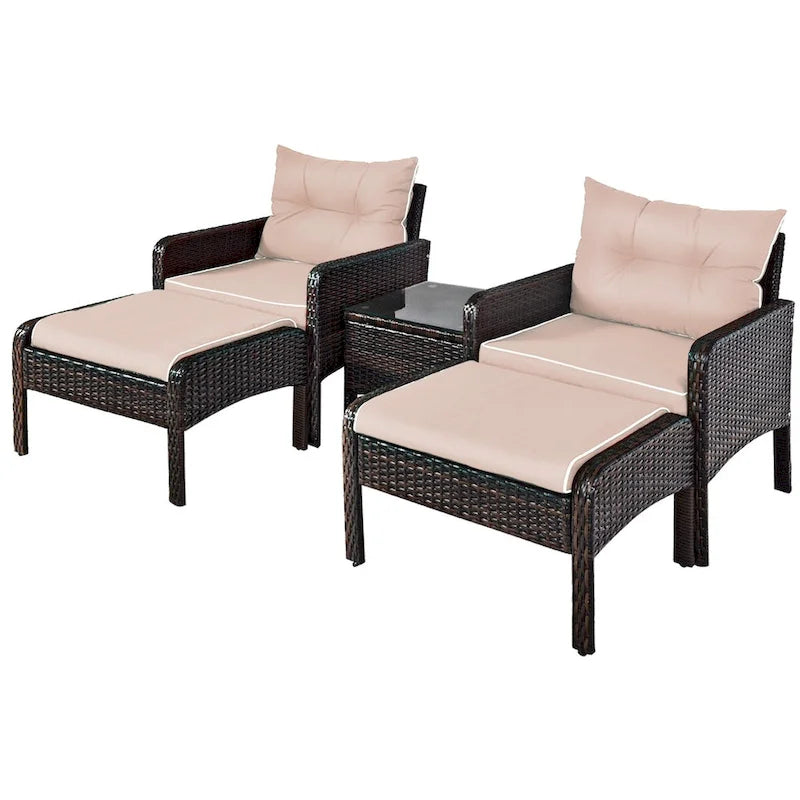 Ensemble de meubles en rotin tressé Costway 5 pièces comprenant un canapé et un pouf avec coussins marron