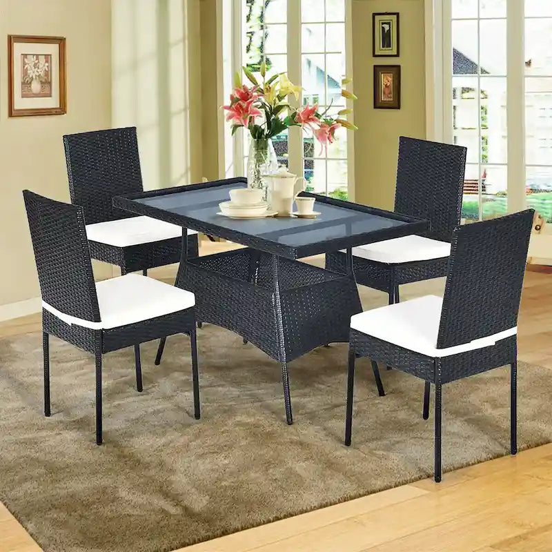 Ensemble de salle à manger de jardin Costway 5 pièces en rotin avec plateau en verre - Voir les détails