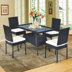 Costway 5PCS Patio Rattan Dining Set Table w/Glass Top Garden - See Details