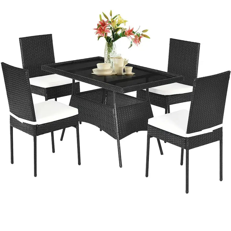 Ensemble de salle à manger de jardin Costway 5 pièces en rotin avec plateau en verre - Voir les détails