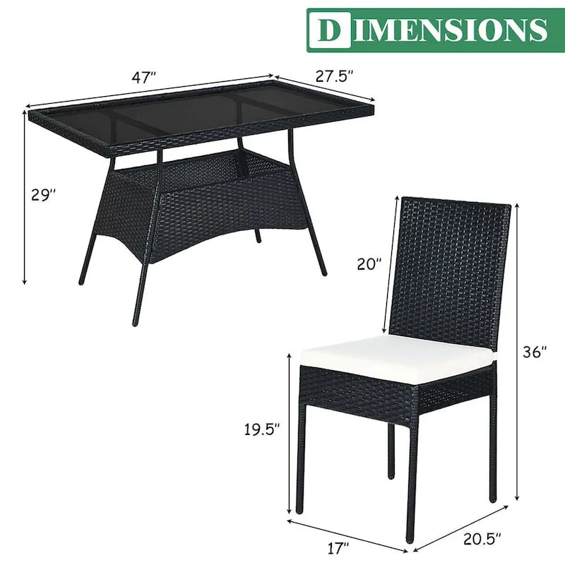 Ensemble de salle à manger de jardin Costway 5 pièces en rotin avec plateau en verre - Voir les détails