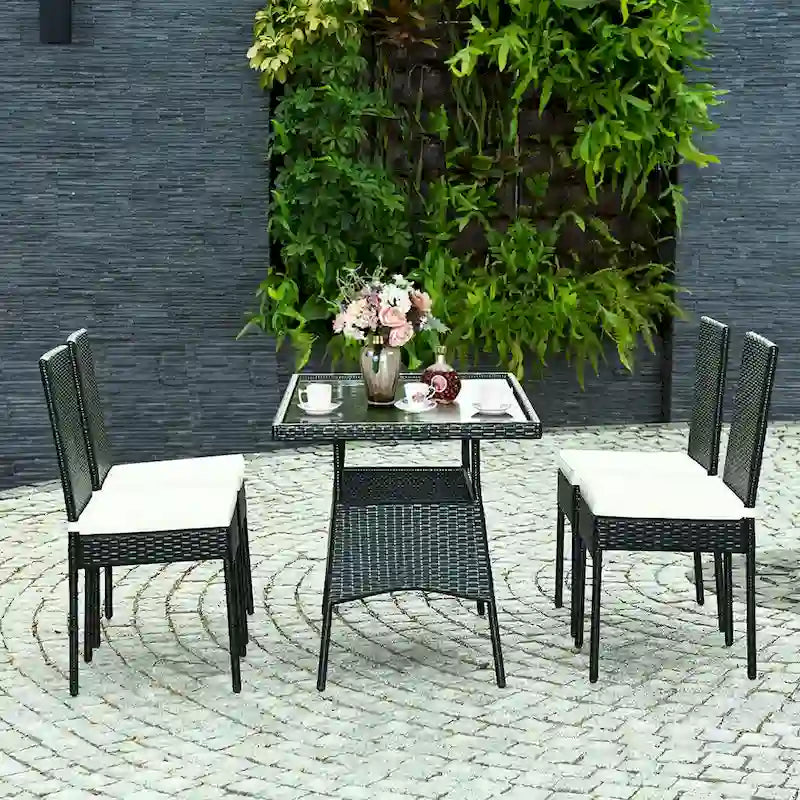 Ensemble de salle à manger de jardin Costway 5 pièces en rotin avec plateau en verre - Voir les détails