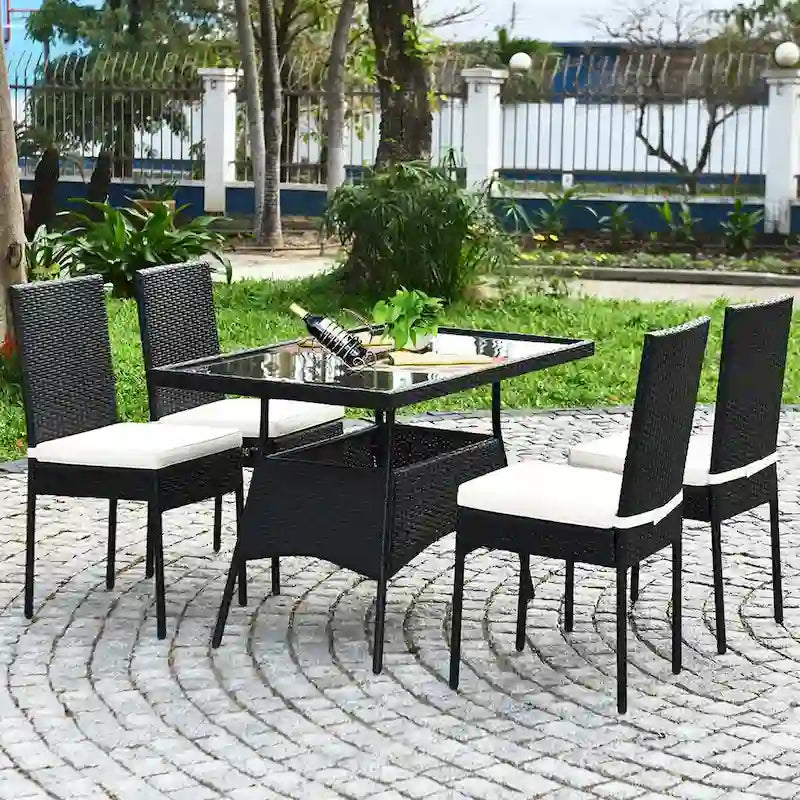 Ensemble de salle à manger de jardin Costway 5 pièces en rotin avec plateau en verre - Voir les détails