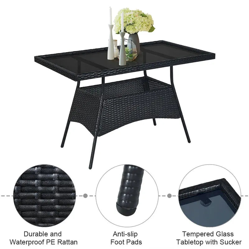 Ensemble de salle à manger de jardin Costway 5 pièces en rotin avec plateau en verre - Voir les détails