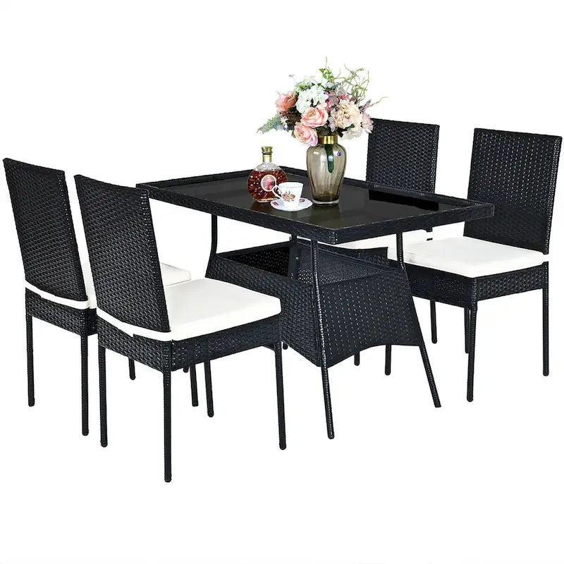 Ensemble de salle à manger de jardin Costway 5 pièces en rotin avec plateau en verre - Voir les détails