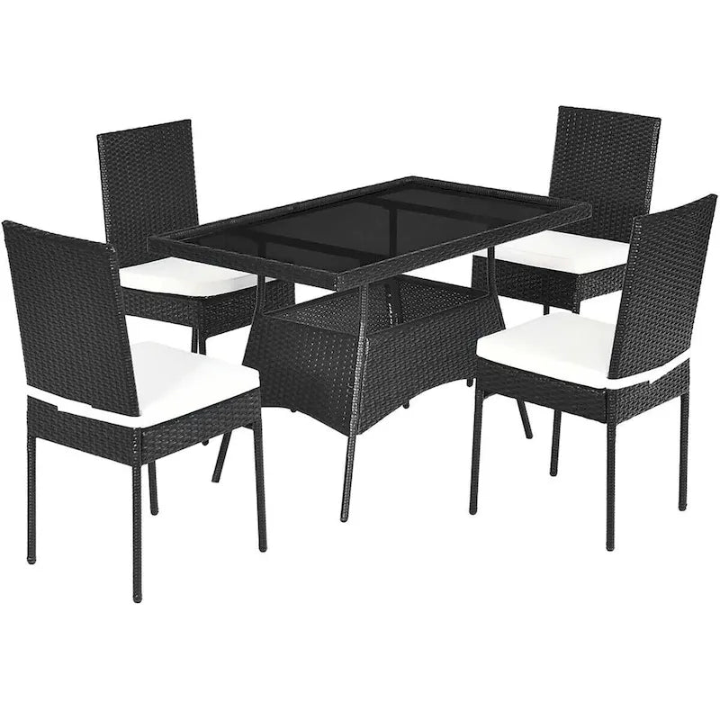 Ensemble de salle à manger de jardin Costway 5 pièces en rotin avec plateau en verre - Voir les détails