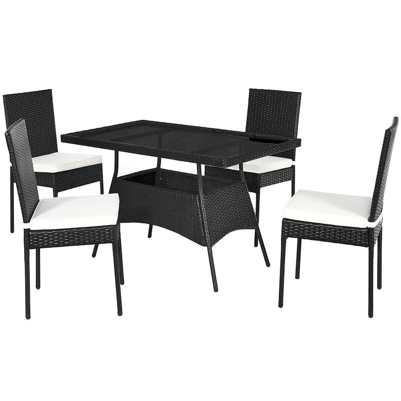 Ensemble de salle à manger de jardin Costway 5 pièces en rotin avec plateau en verre - Voir les détails