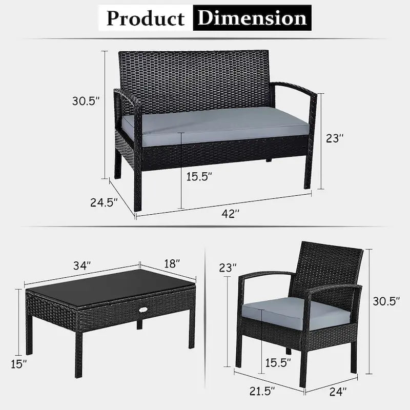 Ensemble de mobilier de jardin en rotin Costway 8 pièces - Ensemble de 8 pièces