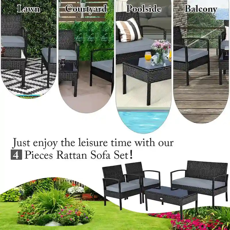 Ensemble de mobilier de jardin en rotin Costway 8 pièces - Ensemble de 8 pièces