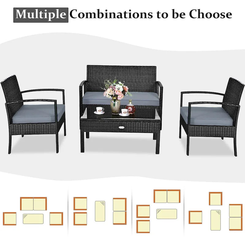 Ensemble de mobilier de jardin en rotin Costway 8 pièces - Ensemble de 8 pièces