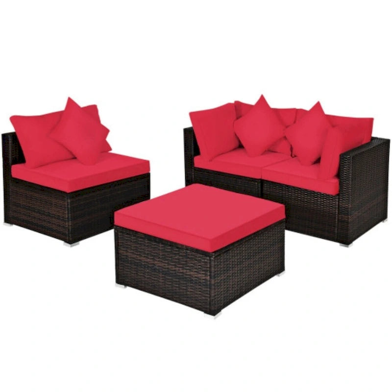 Ensemble de mobilier de jardin en rotin 4 pièces avec coussins amovibles - Canapé d'angle : 74 x 74 x 64 cm