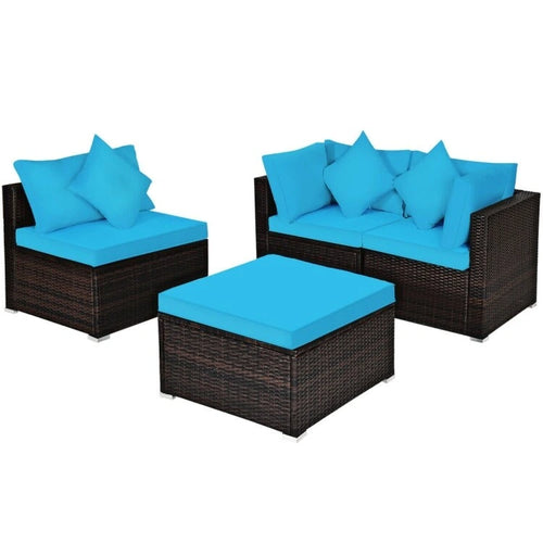 Ensemble de mobilier de jardin en rotin 4 pièces avec coussins amovibles - Canapé d'angle : 74 x 74 x 64 cm