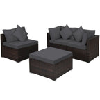 Ensemble de mobilier de jardin en rotin 4 pièces avec coussins amovibles - Canapé d'angle : 74 x 74 x 64 cm