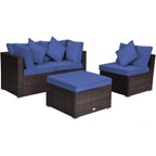 Ensemble de mobilier de jardin en rotin 4 pièces avec coussins amovibles - Canapé d'angle : 74 x 74 x 64 cm