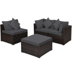 Ensemble de mobilier de jardin en rotin 4 pièces avec coussins amovibles - Canapé d'angle : 74 x 74 x 64 cm