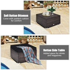 Ensemble de mobilier de jardin en rotin 4 pièces avec coussins amovibles - Canapé d'angle : 74 x 74 x 64 cm