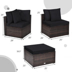 Ensemble de mobilier de jardin en rotin 4 pièces avec coussins amovibles - Canapé d'angle : 74 x 74 x 64 cm