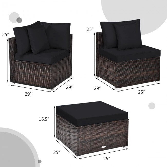 Ensemble de mobilier de jardin en rotin 4 pièces avec coussins amovibles - Canapé d'angle : 74 x 74 x 64 cm