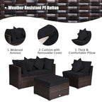 Ensemble de mobilier de jardin en rotin 4 pièces avec coussins amovibles - Canapé d'angle : 74 x 74 x 64 cm