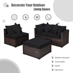 Ensemble de mobilier de jardin en rotin 4 pièces avec coussins amovibles - Canapé d'angle : 74 x 74 x 64 cm