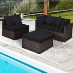 Ensemble de mobilier de jardin en rotin 4 pièces avec coussins amovibles - Canapé d'angle : 74 x 74 x 64 cm