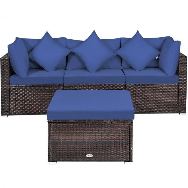 Ensemble de mobilier de jardin en rotin 4 pièces avec coussins amovibles - Canapé d'angle : 74 x 74 x 64 cm