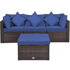 Ensemble de mobilier de jardin en rotin 4 pièces avec coussins amovibles - Canapé d'angle : 74 x 74 x 64 cm