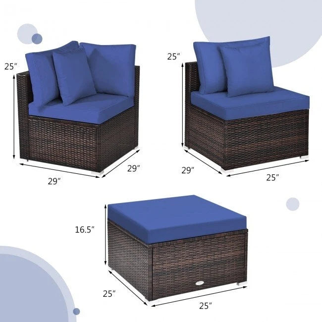 Ensemble de mobilier de jardin en rotin 4 pièces avec coussins amovibles - Canapé d'angle : 74 x 74 x 64 cm