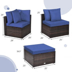 Ensemble de mobilier de jardin en rotin 4 pièces avec coussins amovibles - Canapé d'angle : 74 x 74 x 64 cm
