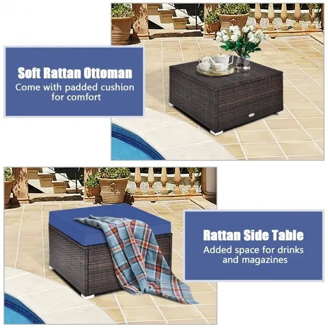 Ensemble de mobilier de jardin en rotin 4 pièces avec coussins amovibles - Canapé d'angle : 74 x 74 x 64 cm