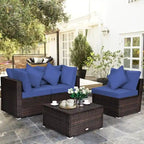 Ensemble de mobilier de jardin en rotin 4 pièces avec coussins amovibles - Canapé d'angle : 74 x 74 x 64 cm