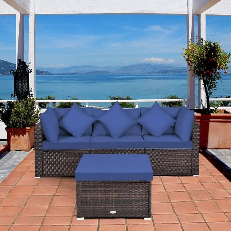 Ensemble de mobilier de jardin en rotin 4 pièces avec coussins amovibles - Canapé d'angle : 74 x 74 x 64 cm