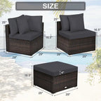 Ensemble de mobilier de jardin en rotin 4 pièces avec coussins amovibles - Canapé d'angle : 74 x 74 x 64 cm