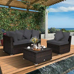 Ensemble de mobilier de jardin en rotin 4 pièces avec coussins amovibles - Canapé d'angle : 74 x 74 x 64 cm