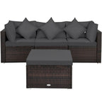 Ensemble de mobilier de jardin en rotin 4 pièces avec coussins amovibles - Canapé d'angle : 74 x 74 x 64 cm