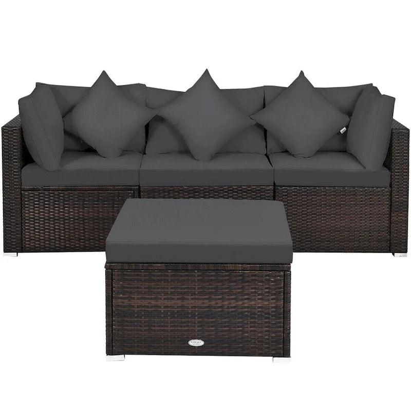 Ensemble de mobilier de jardin en rotin 4 pièces avec coussins amovibles - Canapé d'angle : 74 x 74 x 64 cm