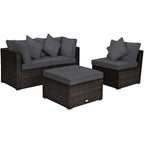 Ensemble de mobilier de jardin en rotin 4 pièces avec coussins amovibles - Canapé d'angle : 74 x 74 x 64 cm
