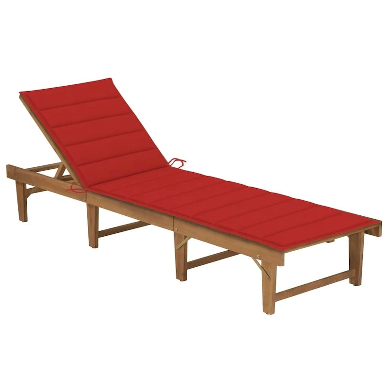 Chaise longue de patio vidaXL avec coussin, chaise longue pliante en bois d'acacia massif - 78,7 x 24 x 11,8/33,9