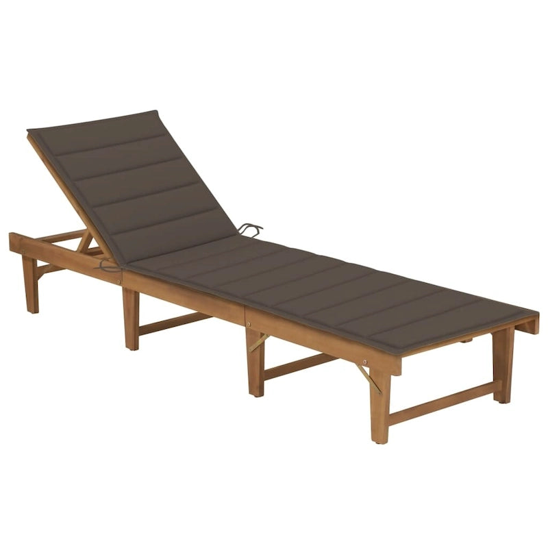 Chaise longue de patio vidaXL avec coussin, chaise longue pliante en bois d'acacia massif - 78,7 x 24 x 11,8/33,9