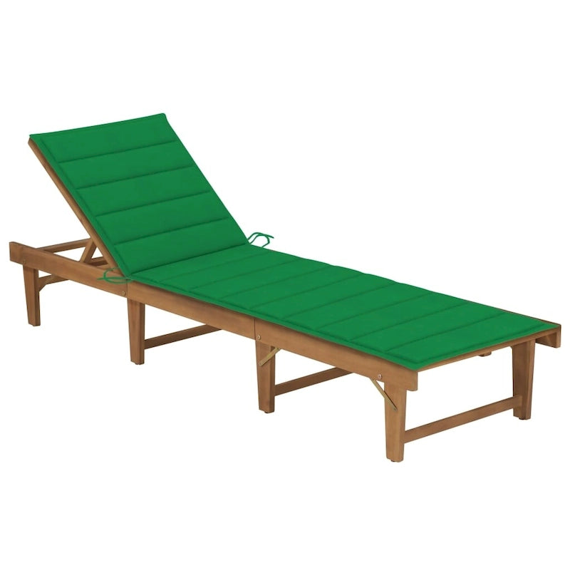 Chaise longue de patio vidaXL avec coussin, chaise longue pliante en bois d'acacia massif - 78,7 x 24 x 11,8/33,9