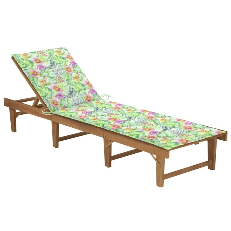 Chaise longue de patio vidaXL avec coussin, chaise longue pliante en bois d'acacia massif - 78,7 x 24 x 11,8/33,9